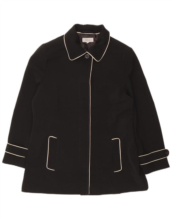 Casaco impermeável curto feminino Marks & Spencer Reino Unido 16 grande poliéster preto