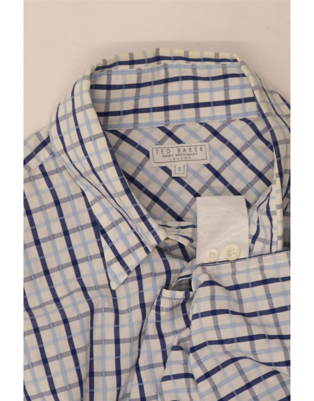 Camisa masculina Ted Baker tamanho 3 algodão xadrez azul médio