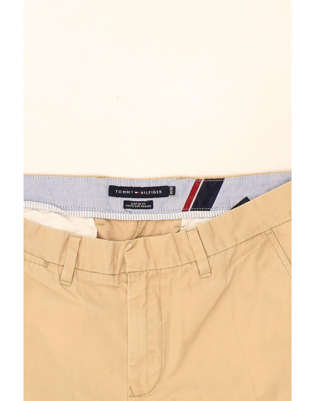 TOMMY HILFIGER Mens Custom Fit Straight Chino Trousers W34 L30  Beige Vintage Tommy Hilfiger and Second-Hand Tommy Hilfiger from Messina Hembry 
