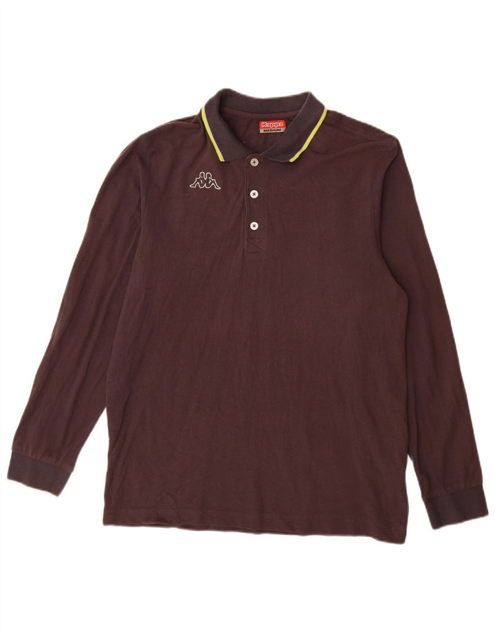 Camisa polo masculina Kappa de manga comprida de algodão marrom médio