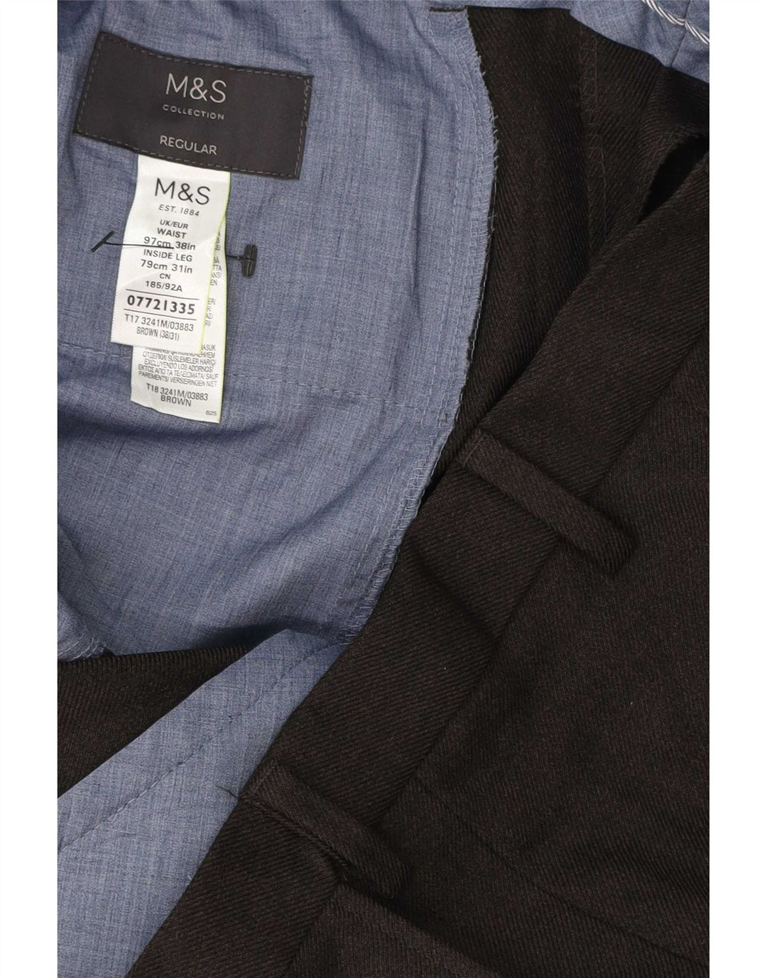 Calça masculina reta regular Marks & Spencer W38 L31 poliéster marrom