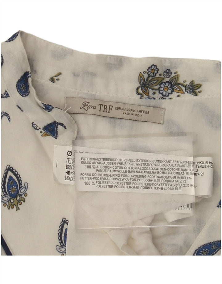 ZARA Vestido feminino manga 3/4, Reino Unido 12, médio, branco, algodão paisley