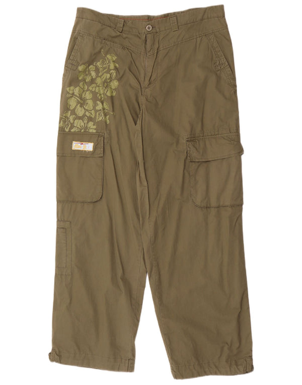 Calças vintage masculinas retas Cargo grandes W36 L32 algodão floral cáqui