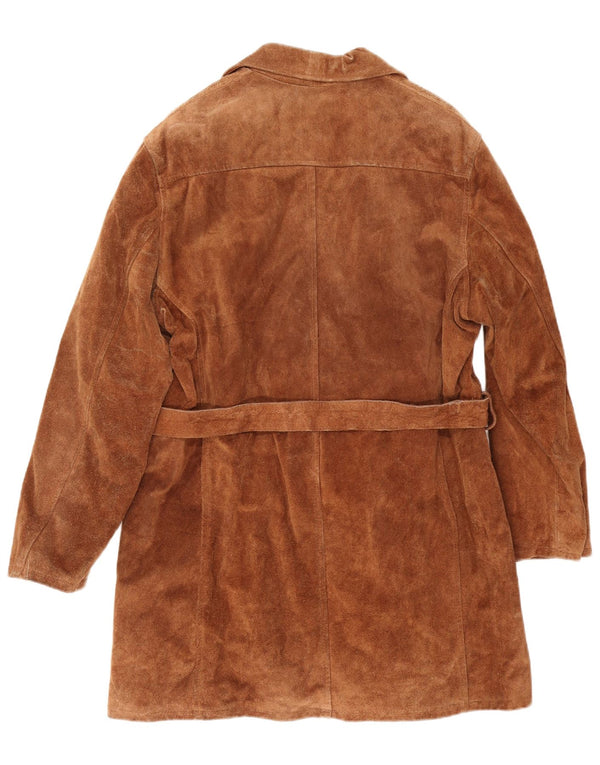 Sobretudo de camurça vintage feminino IT 46 couro marrom grande