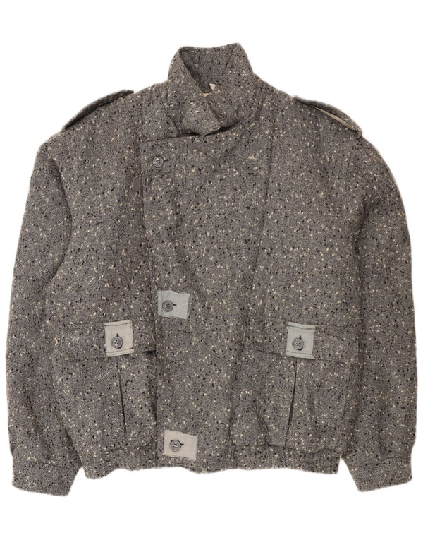 Jaqueta corta-vento militar masculina vintage UK 42 XL cinza manchada