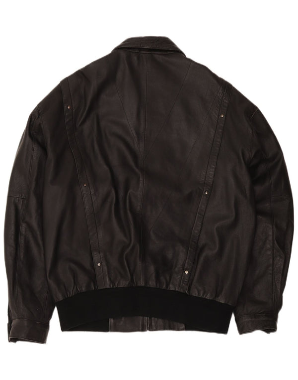 Jaqueta bomber de couro masculina vintage UK 42 XL preta