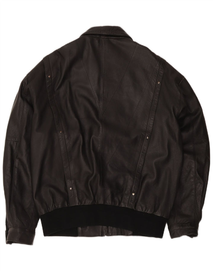 Jaqueta bomber de couro masculina vintage UK 42 XL preta