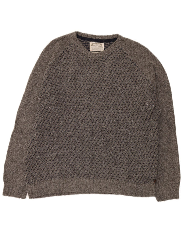 Suéter masculino com gola redonda White Stuff XL lã de cordeiro manchada cinza