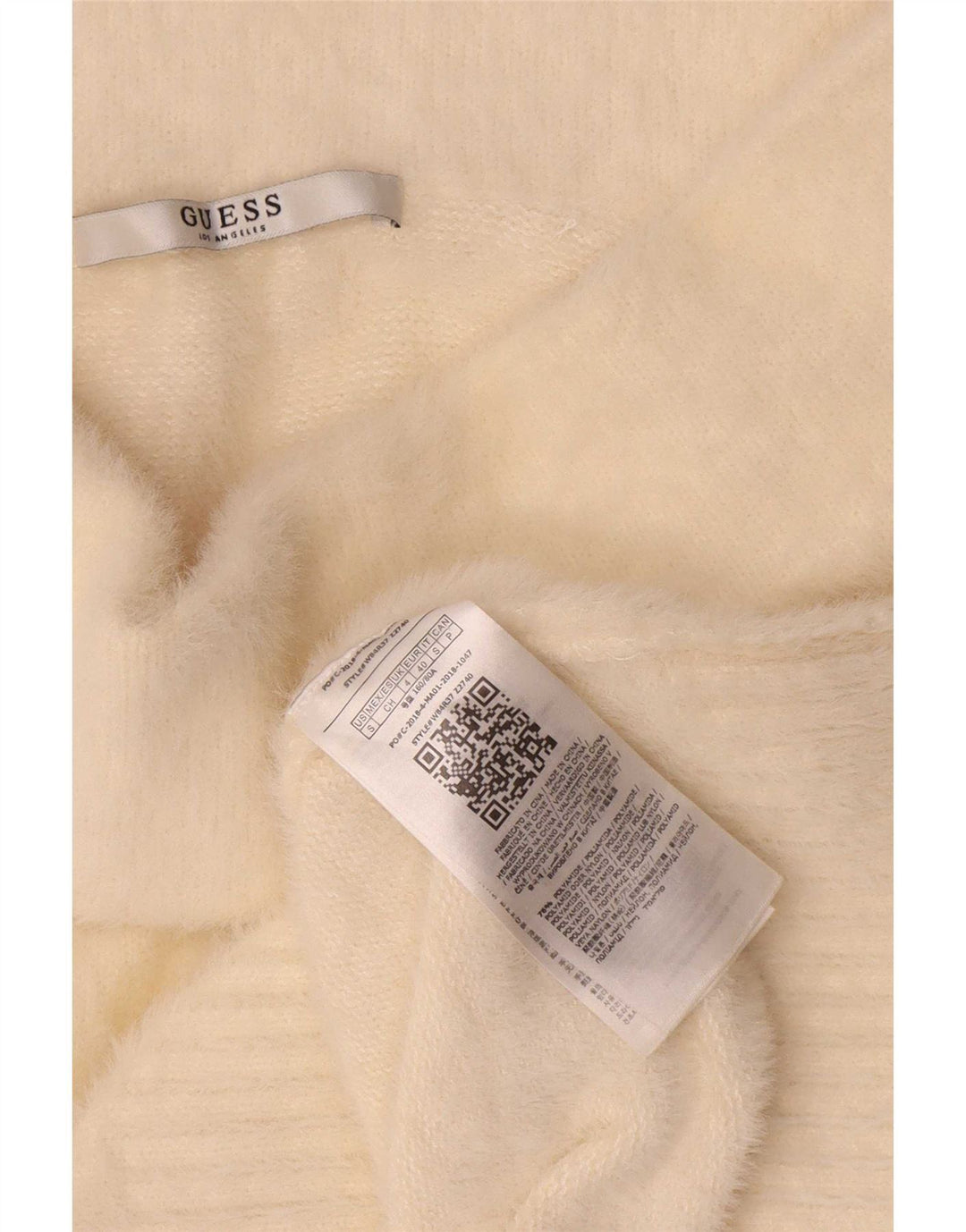 Guess Suéter feminino oversized com gola redonda UK 4 XS off white poliamida