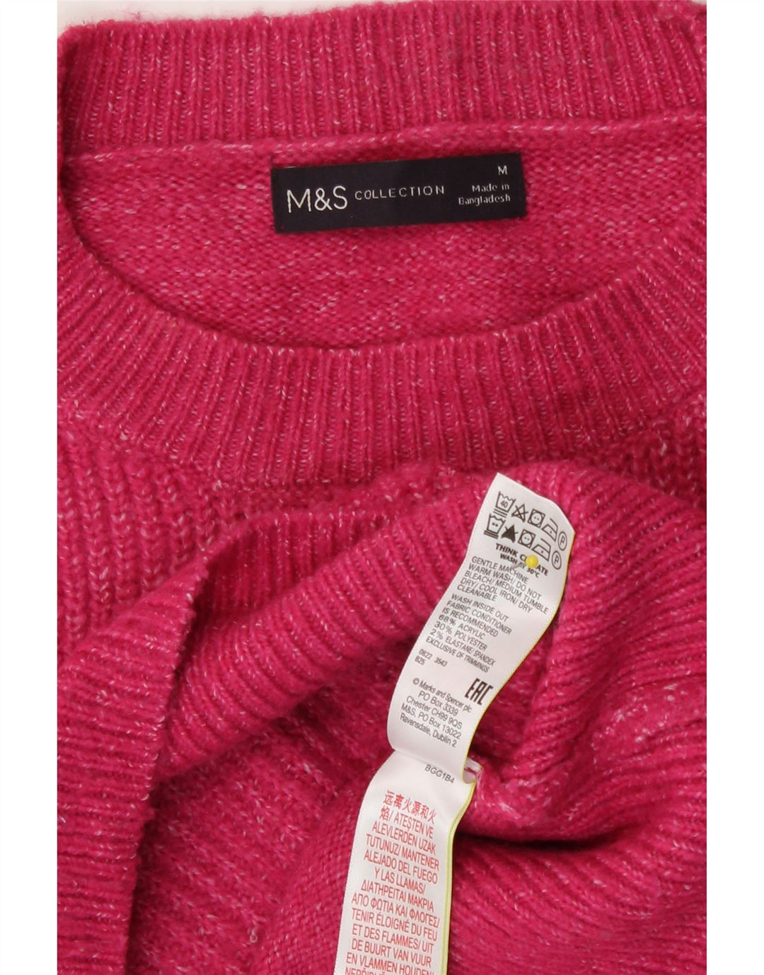 Suéter feminino Marks & Spencer com gola redonda Reino Unido 14 médio rosa manchado
