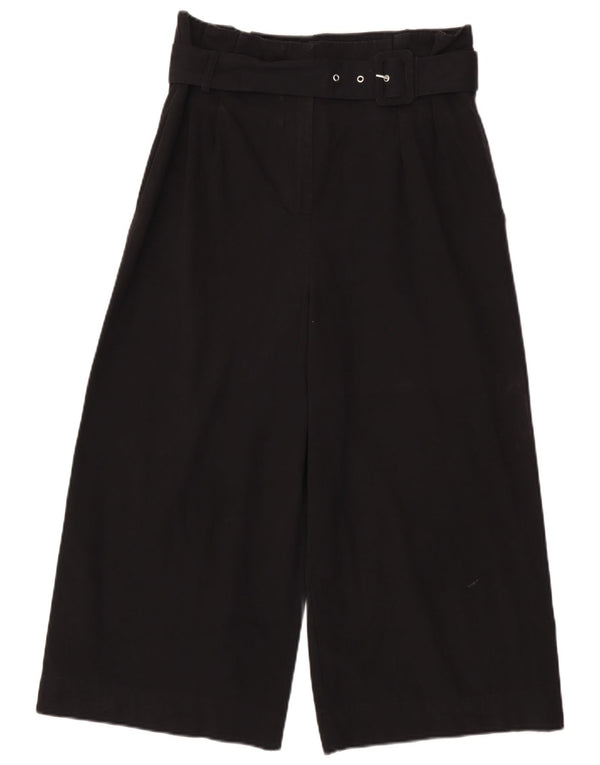 Zara Calça capri feminina cintura alta perna larga grande W30 L22 algodão preto