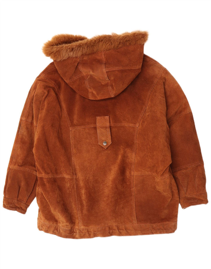 Jaqueta Parka feminina vintage de camurça com capuz grande IT 46 marrom grande