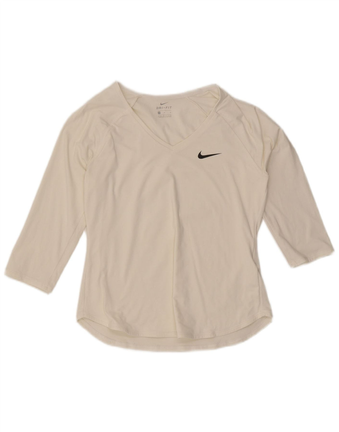 Nike feminino Dri Fit Top manga 3/4 Reino Unido 12 médio branco poliéster