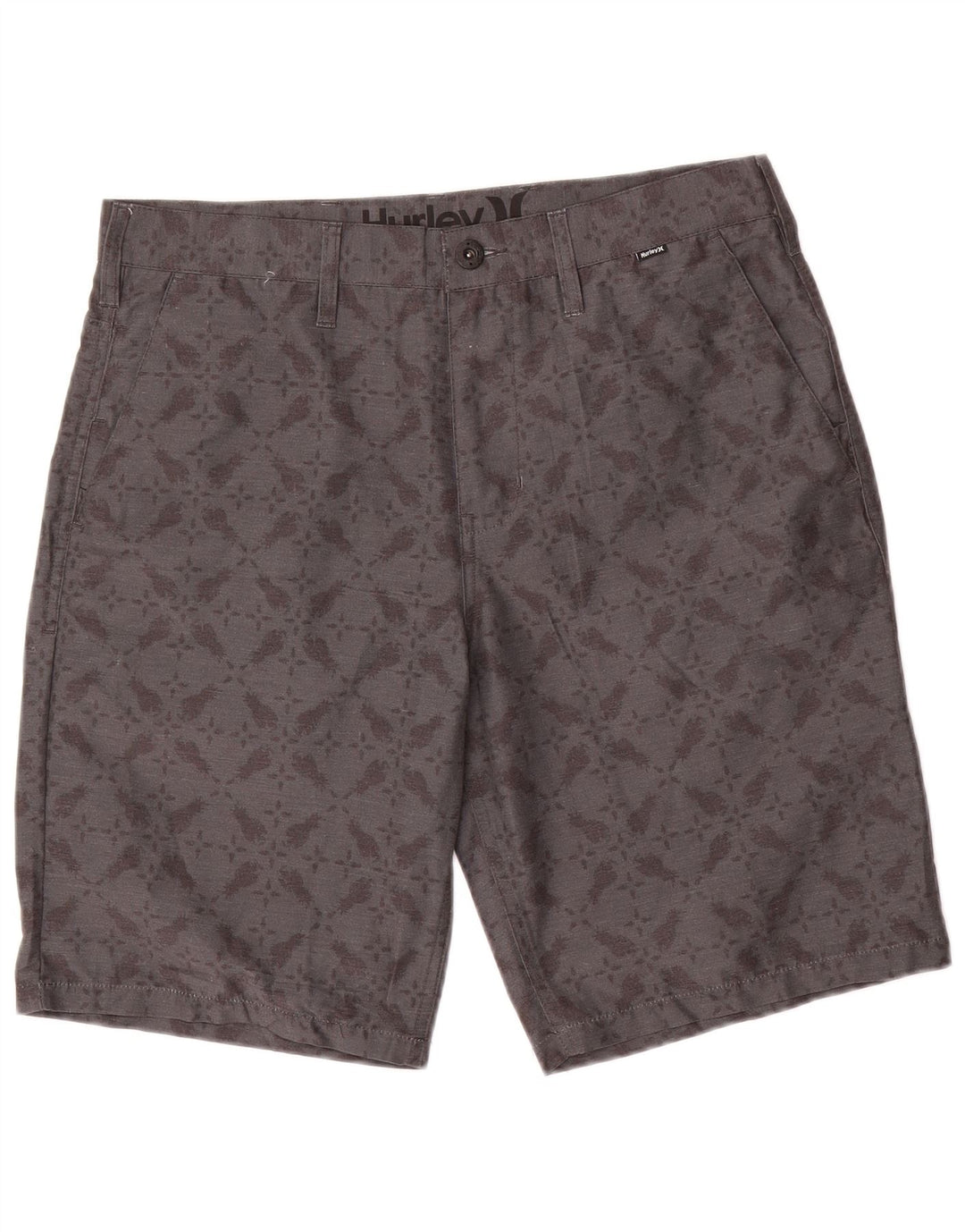 Hurley Mens Chino Shorts W33 Poliéster Geométrico Cinza Médio