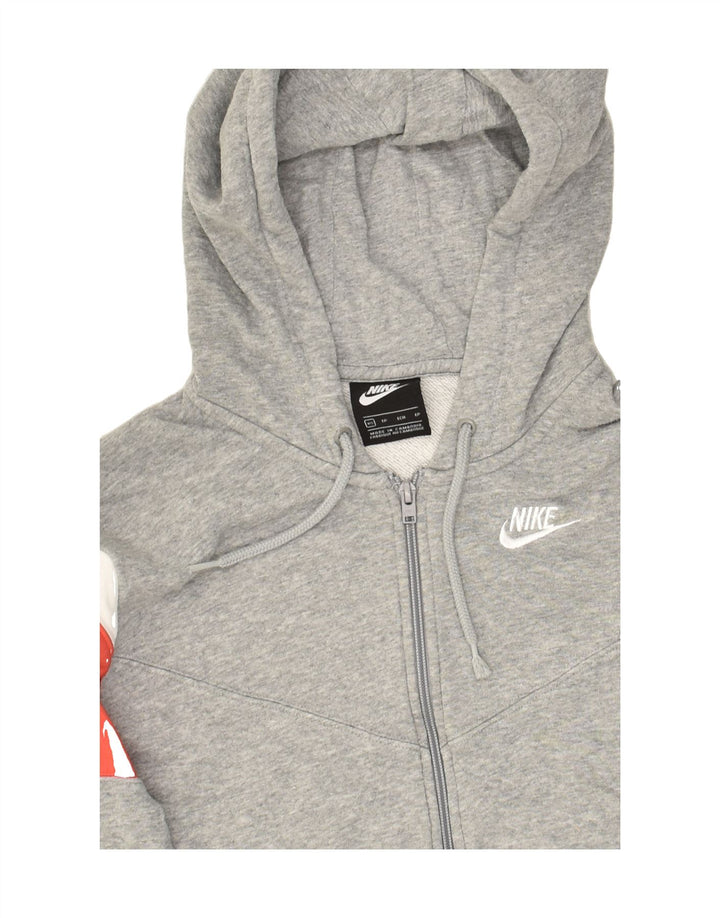 NIKE Womens Zip Hoodie Sweater UK 6 XS Grey Colourblock Cotton | Vintage Nike | Thrift | Second-Hand Nike | Used Clothing | Messina Hembry 