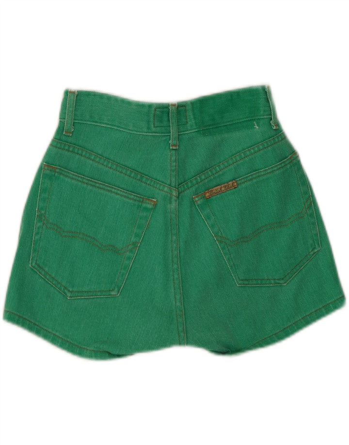 Shorts jeans de cintura alta feminino cáqui britânico W26 algodão verde pequeno