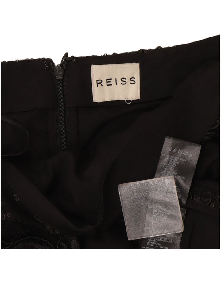 Minissaia feminina Reiss com padrão abstrato W30 poliéster preto médio