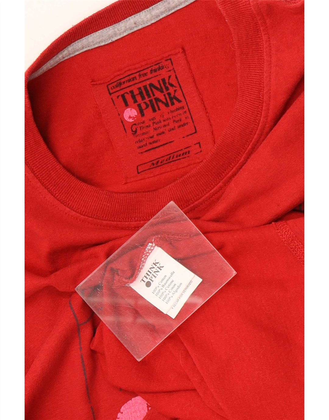 Think Pink Mens Graphic Top Long Sleeve Medium Red Cotton