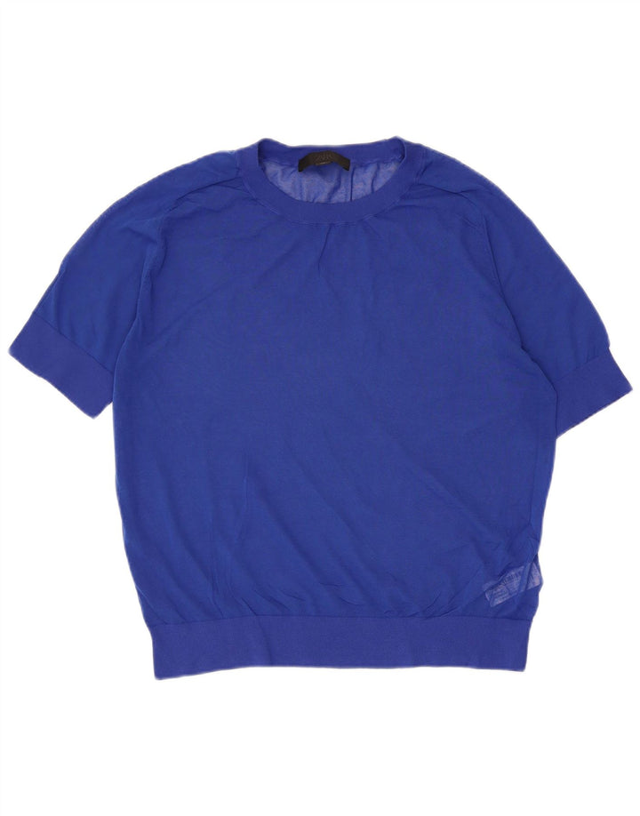 Zara Womens See Through Top UK 14 Grande Algodão Azul