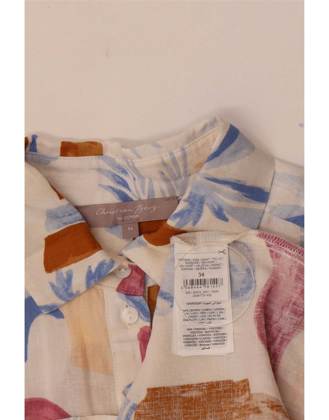 Camisa feminina Christian Berg com padrão abstrato EU 34 XS multicolorido