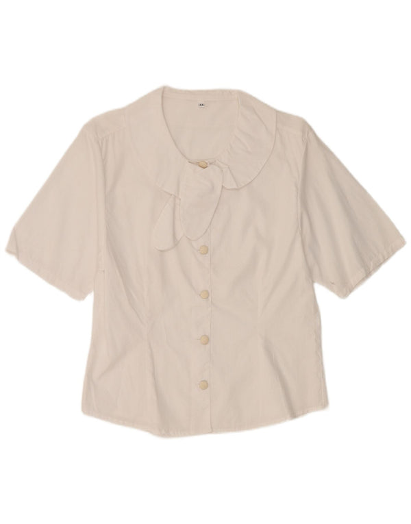 Blusa feminina vintage manga curta UK 12 médio branco