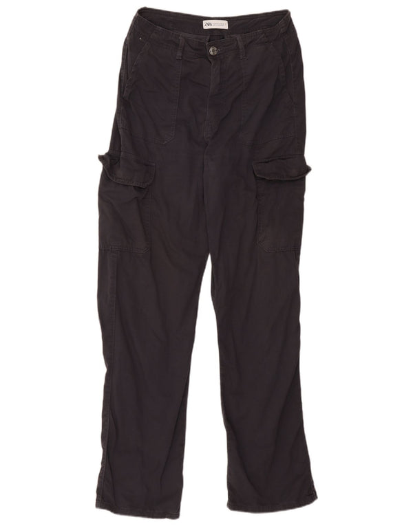 Calça cargo reta feminina Zara EU 38 pequeno W28 L30 algodão azul marinho