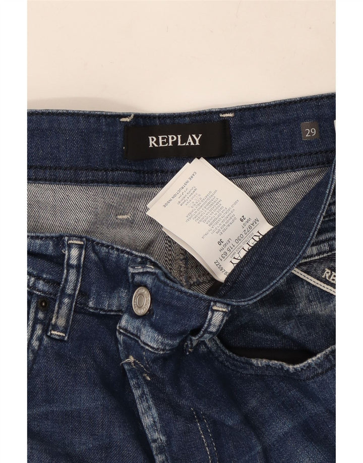 REPLAY Calça jeans feminina Grover Straight W29 L30 azul marinho algodão