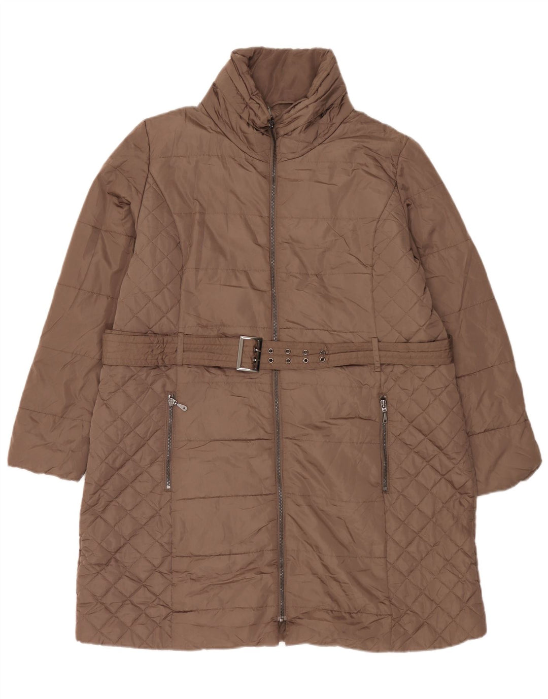 Casaco feminino acolchoado com capuz Marks & Spencer UK 18 XL marrom poliéster