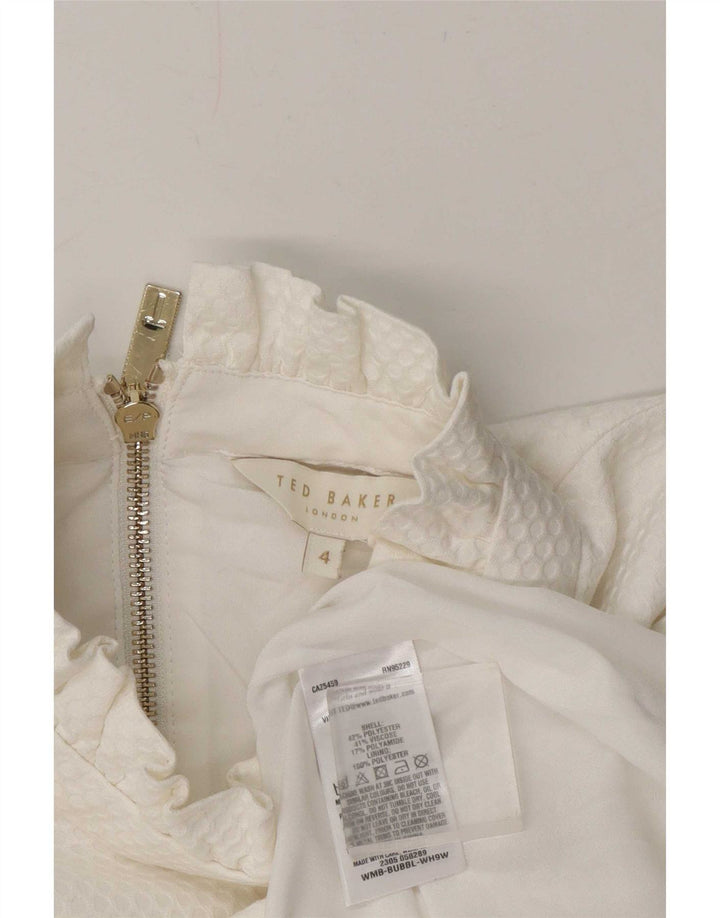 Blusa feminina Ted Baker tamanho superior 4 grande poliéster branco