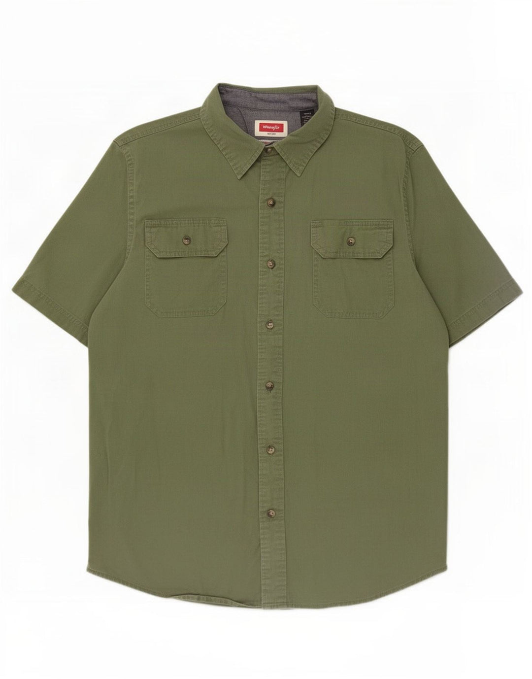 Wrangler Camisa masculina de manga curta verde médio algodão