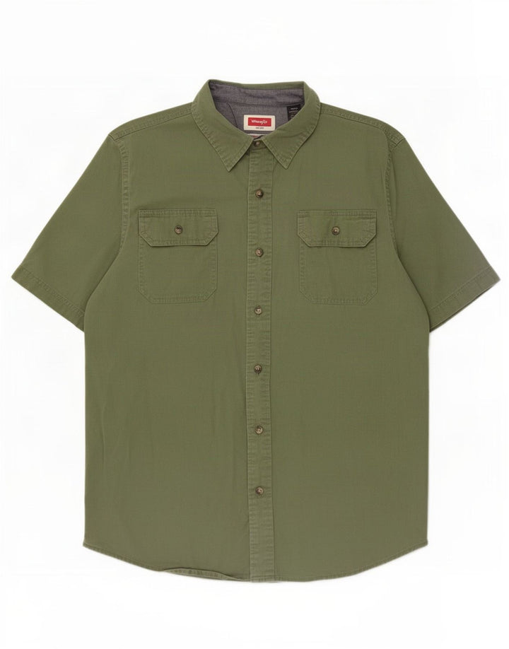 Wrangler Camisa masculina de manga curta verde médio algodão
