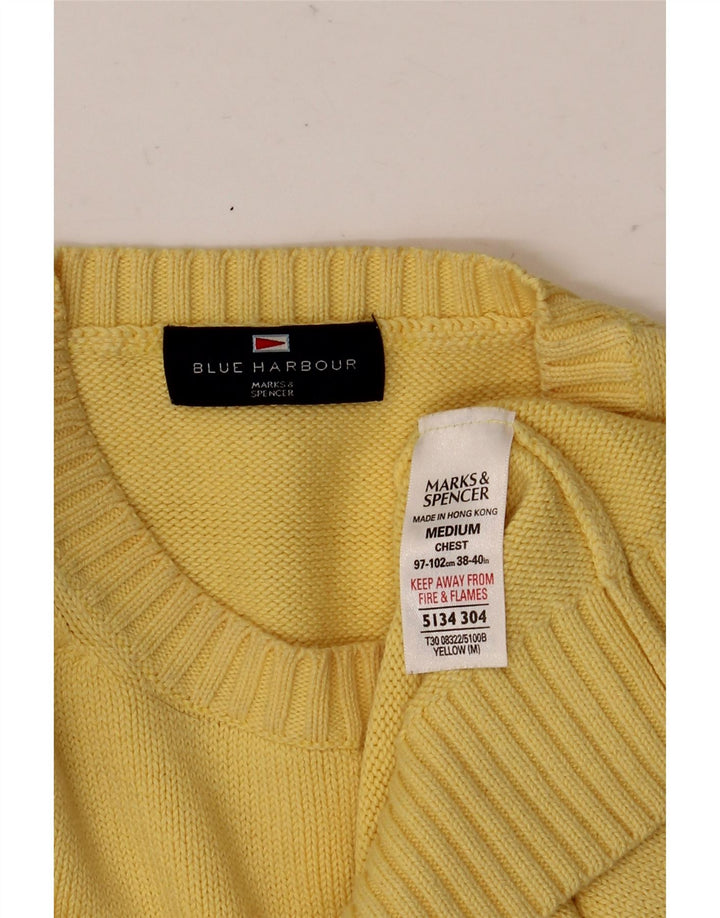 Suéter masculino Marks & Spencer Blue Harbor com gola redonda, amarelo médio