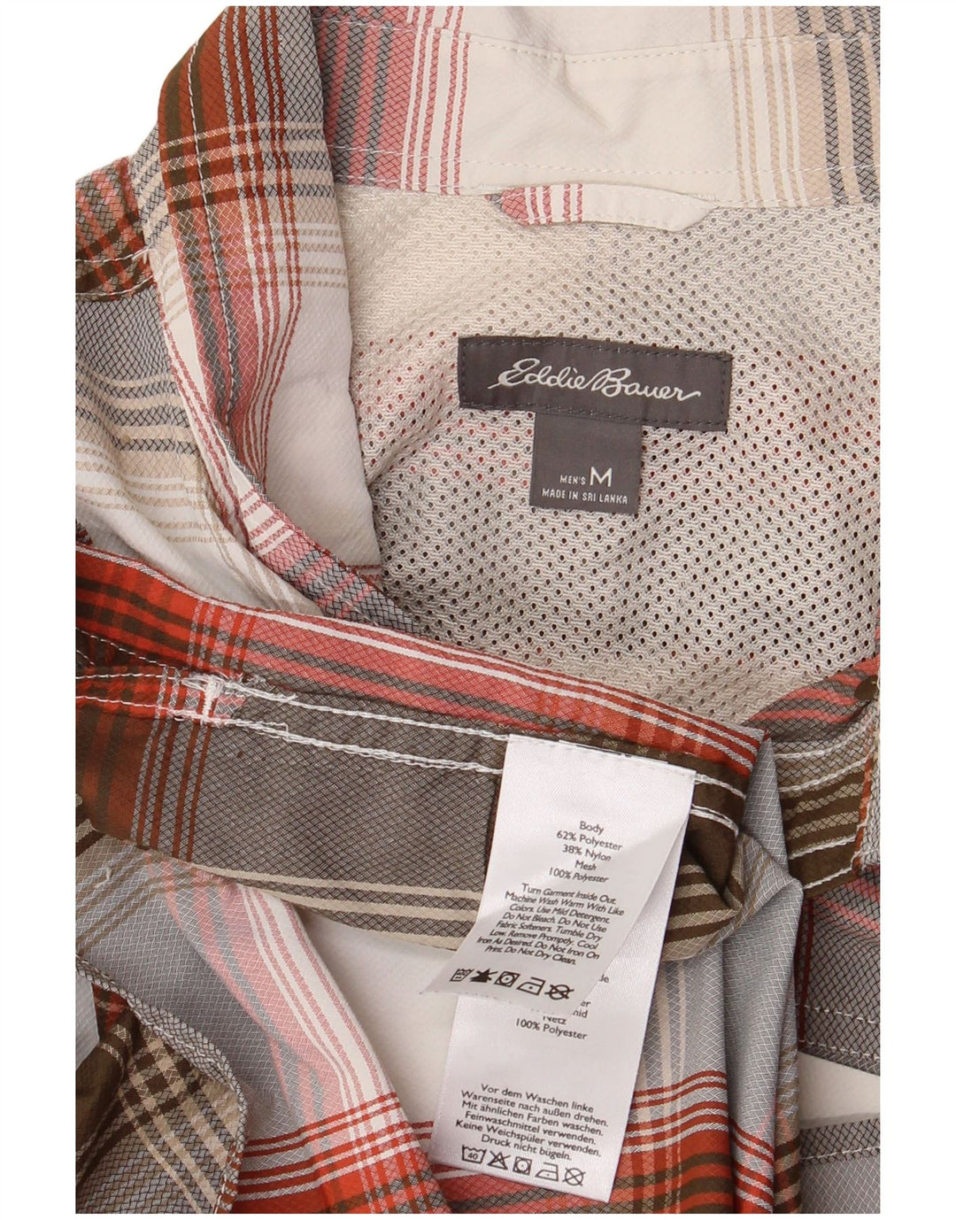 Camisa masculina de manga curta Eddie Bauer poliéster xadrez cinza médio