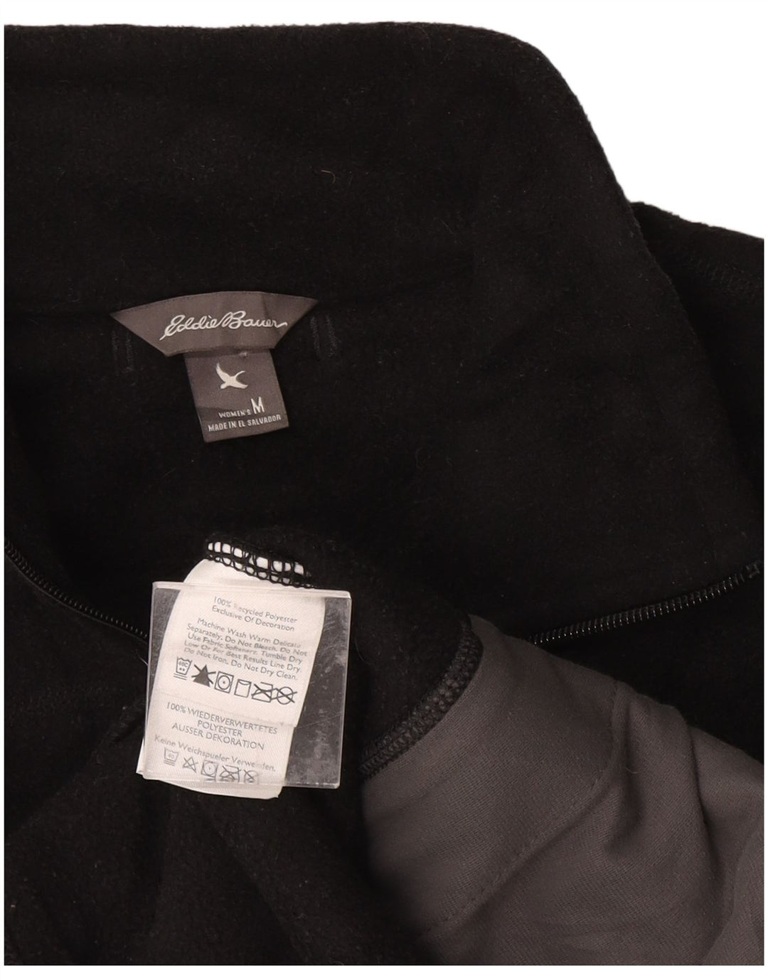 Colete de lã feminino EDDIE BAUER UK 12 poliéster preto médio