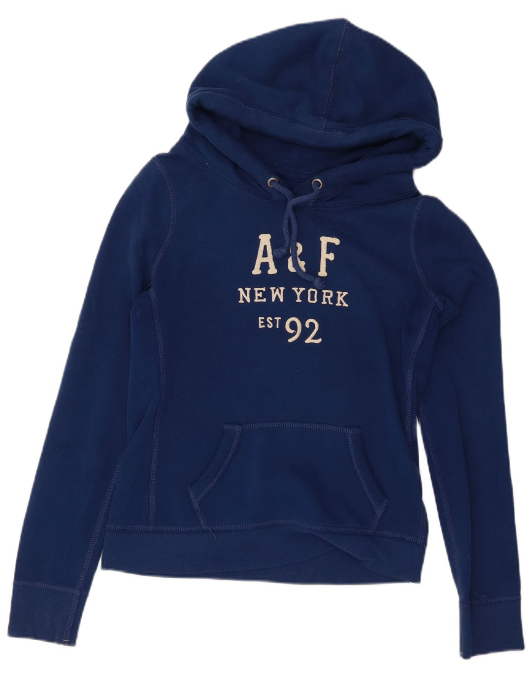 Suéter feminino com capuz gráfico ABERCROMBIE & FITCH Reino Unido 14 médio azul marinho