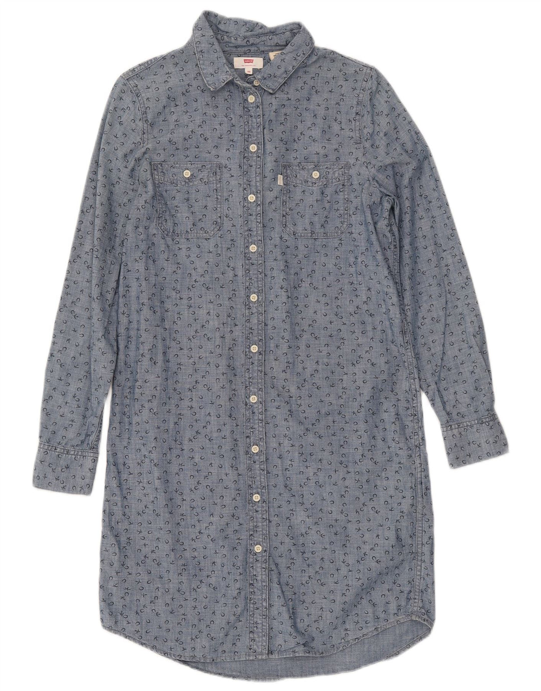 Vestido feminino Levi's com camisa solta e estampada UK 6 XS algodão manchado azul