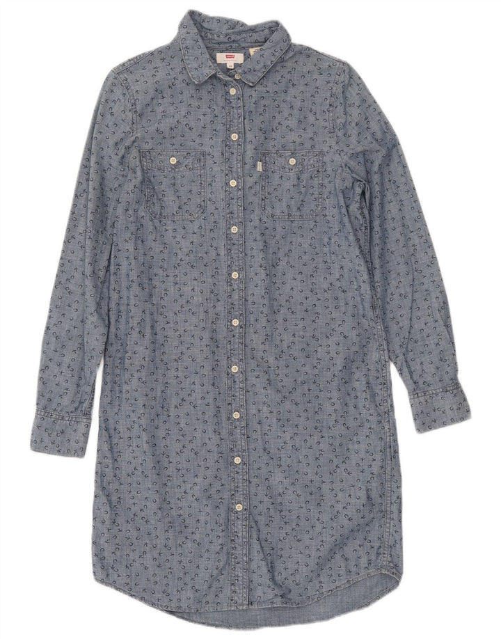 Vestido feminino Levi's com camisa solta e estampada UK 6 XS algodão manchado azul