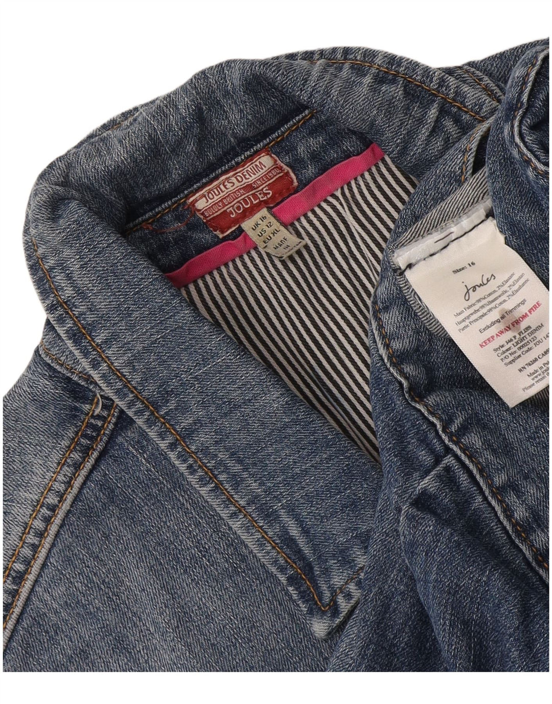 Jaqueta jeans feminina Joules UK 16 grande algodão azul