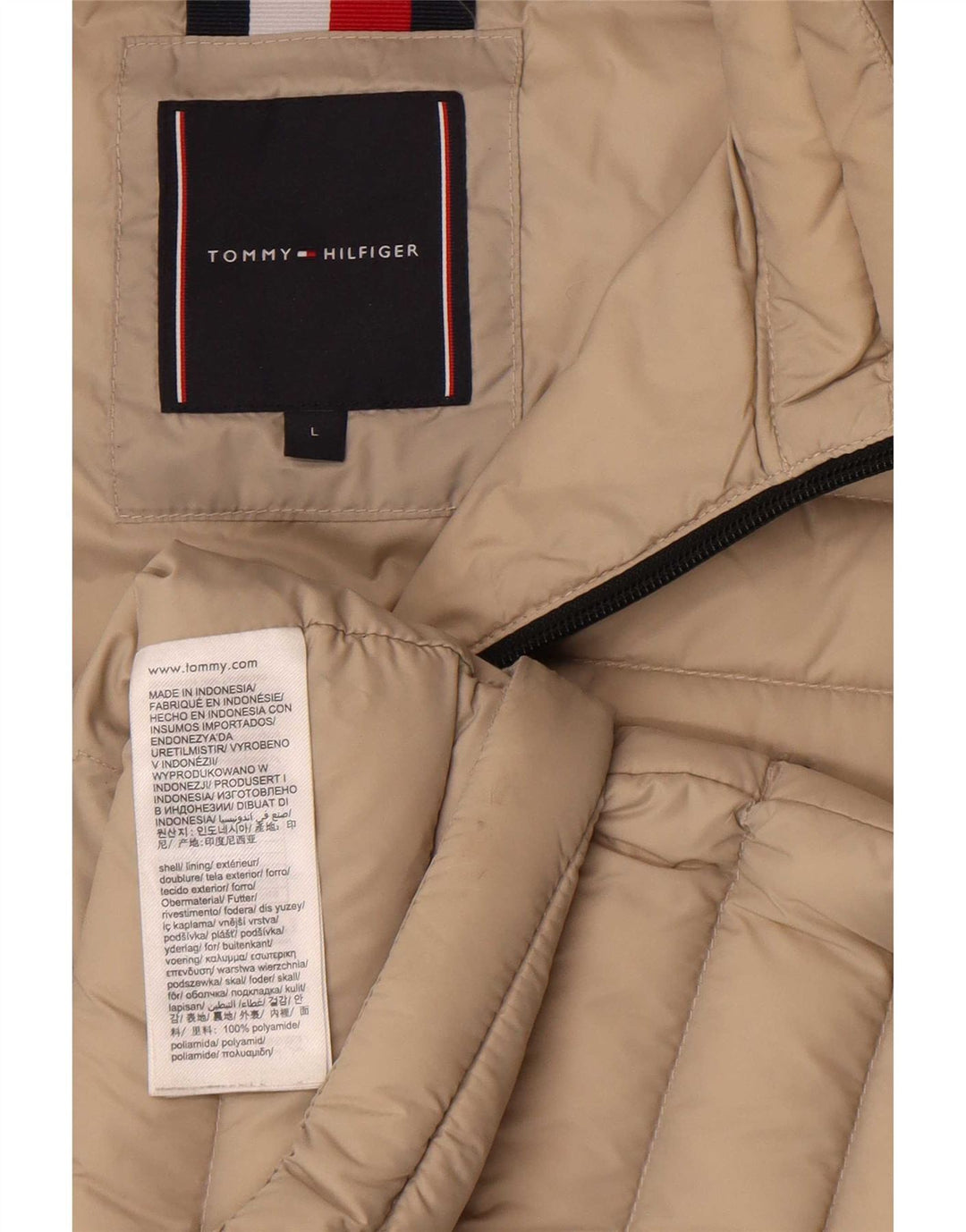 Jaqueta acolchoada masculina Tommy Hilfiger UK 40 grande poliamida bege