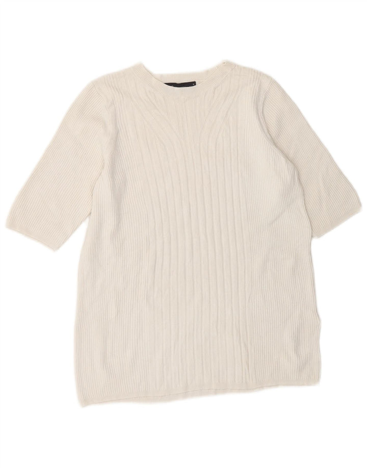 Suéter feminino Marks & Spencer com gola canoa Reino Unido 14 médio branco
