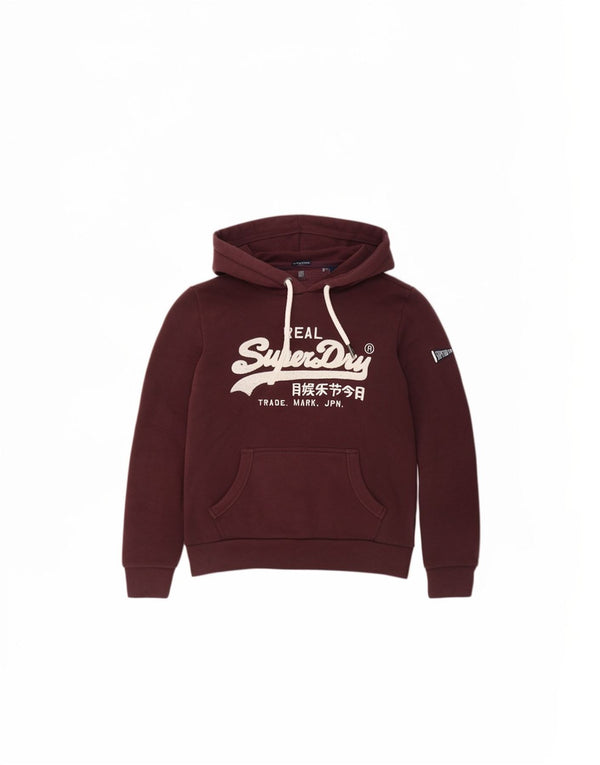 Superdry feminino gráfico moletom com capuz Reino Unido 10 pequeno algodão borgonha