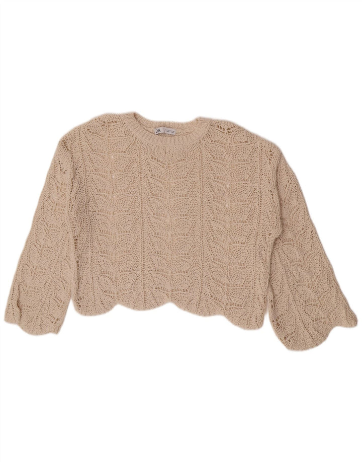 Zara Womens Oversized Crochet Crop Top Reino Unido 10 Pequeno Bege