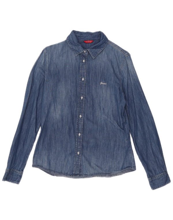 Camisa jeans feminina Guess UK 10 algodão azul pequeno
