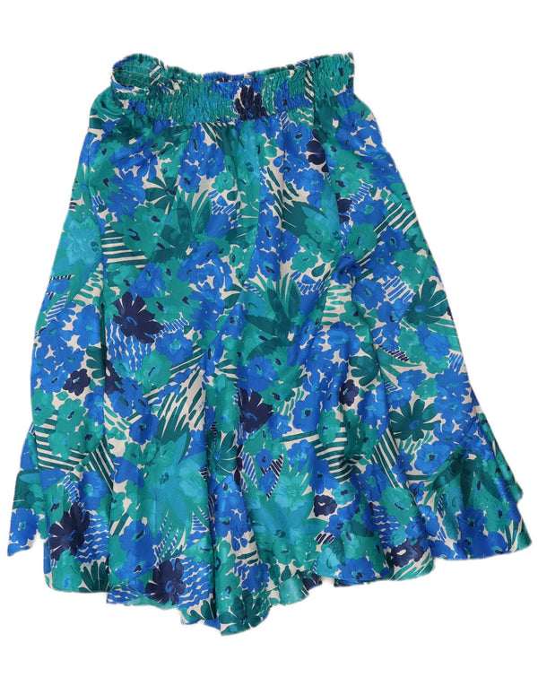 Saia larga feminina vintage W32 grande floral azul