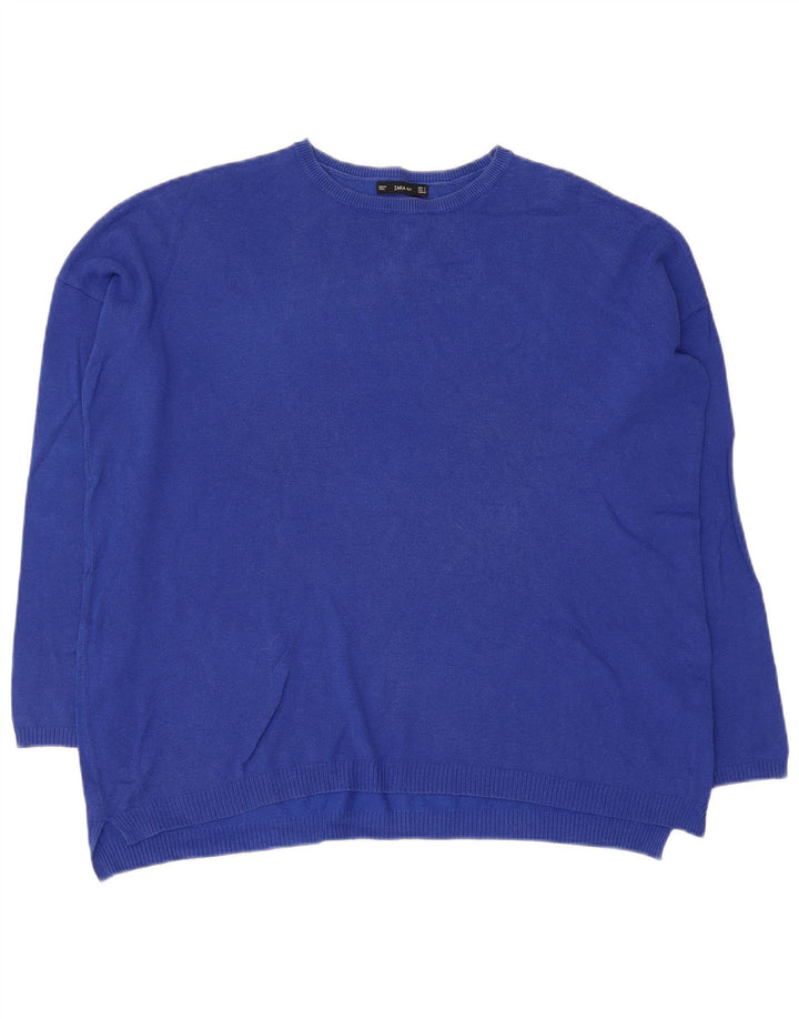Zara Suéter feminino oversized com gola redonda Reino Unido 10 pequeno azul