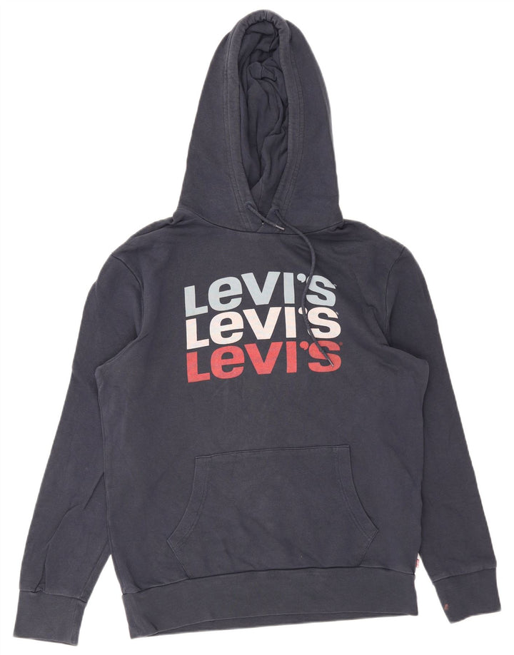 Suéter com capuz gráfico masculino Levi's médio azul marinho algodão