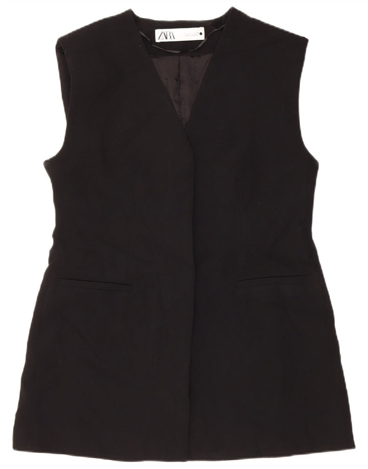Colete feminino Zara Longline UK 10 pequeno poliéster preto