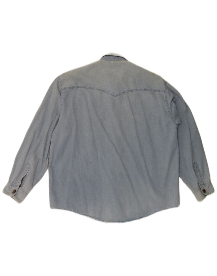Camisa jeans masculina vintage grande algodão floral azul