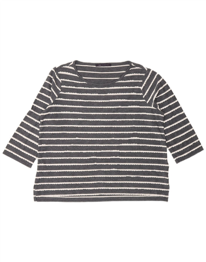 Top feminino Marks & Spencer manga 3/4 Reino Unido 14 viscose listrada cinza grande
