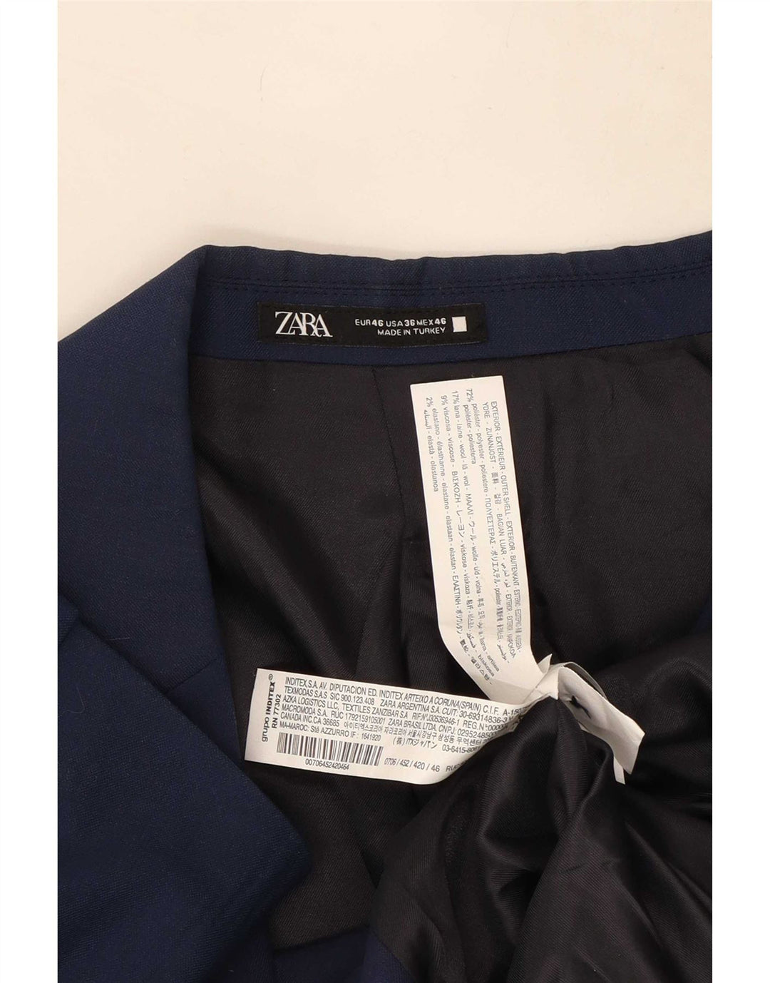 Jaqueta blazer masculina Zara com 2 botões UE 46 pequena azul marinho poliéster